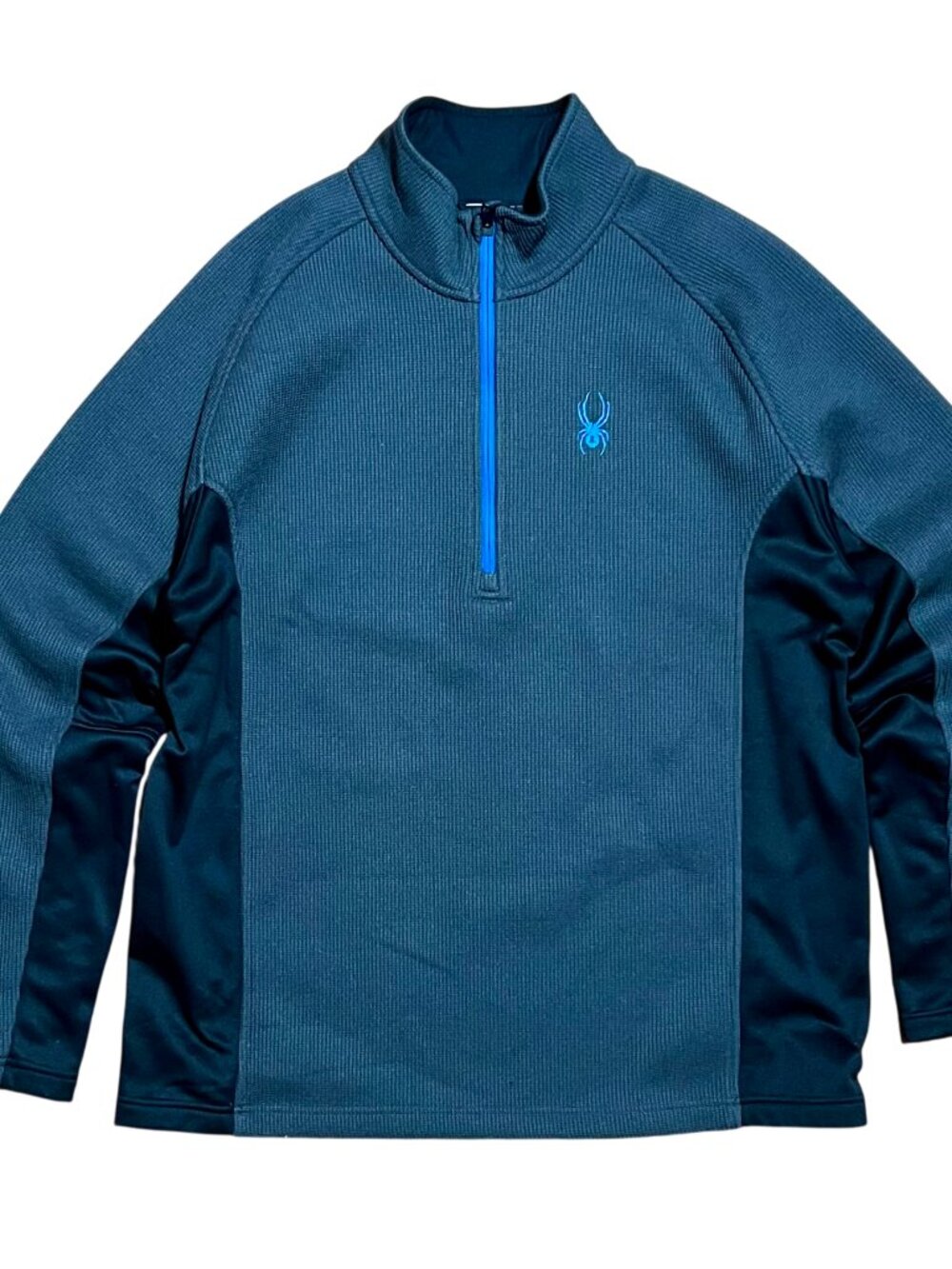 Spyder Half Zip Gray & Blue Pullover Outdoor Performance Sweater, Men's 2XL